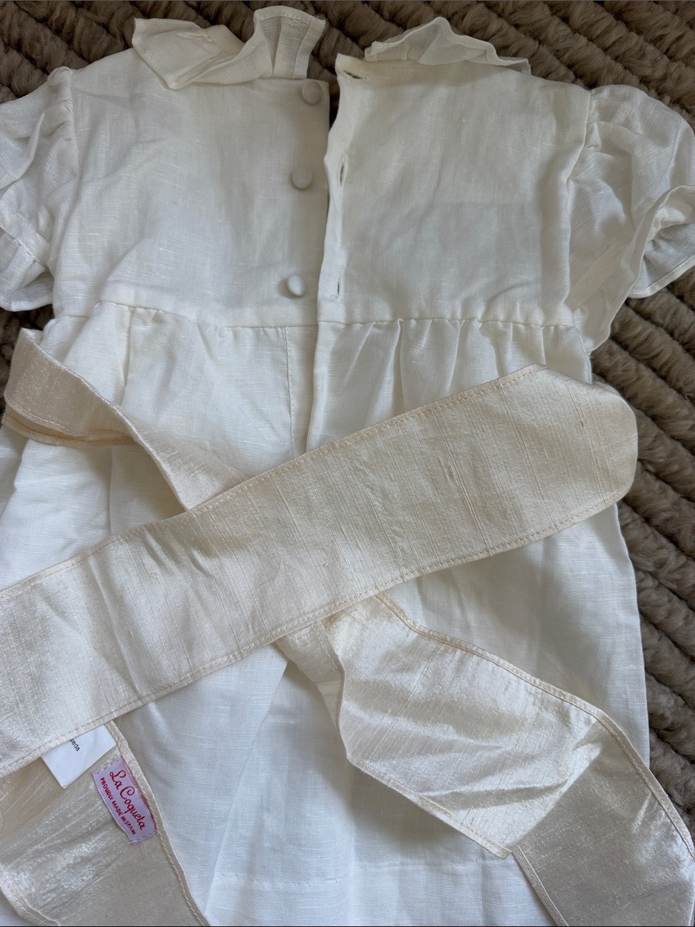 Children's White Ruffle Dress with Belt - Picture 2 of 4